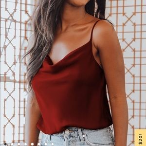 Lulus burgundy satin cowl neck bodysuit